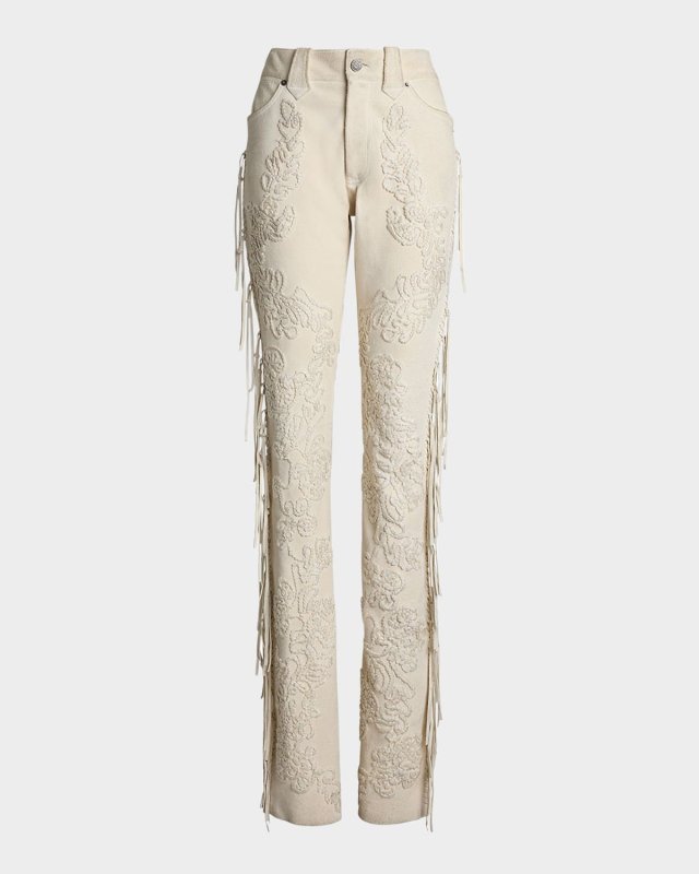 Annabeth Embellished Suede Bootcut Pants